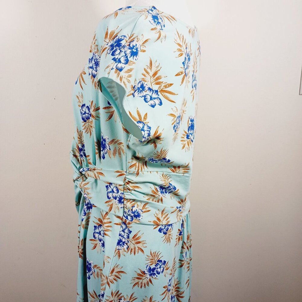 Lands' End Large Floral Print Twist Front Dress, Cap Sleeves, Aqua Blue/Navy - Picture 5 of 16